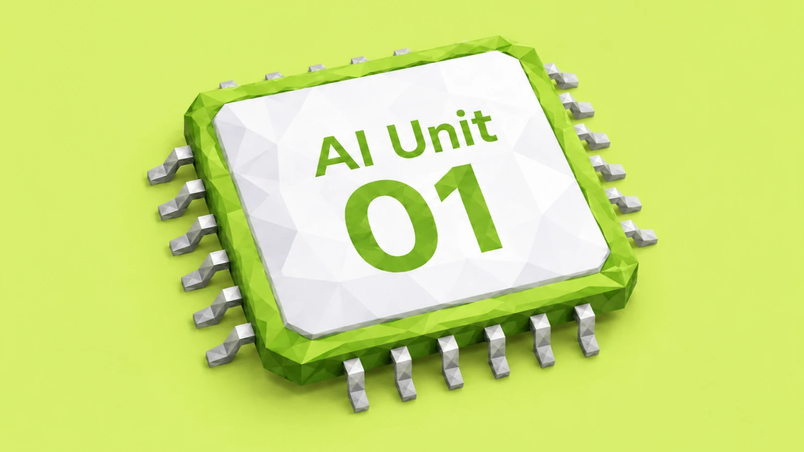 「AI Unit 01」と刻まれた黄緑色のAIチップのイメージ